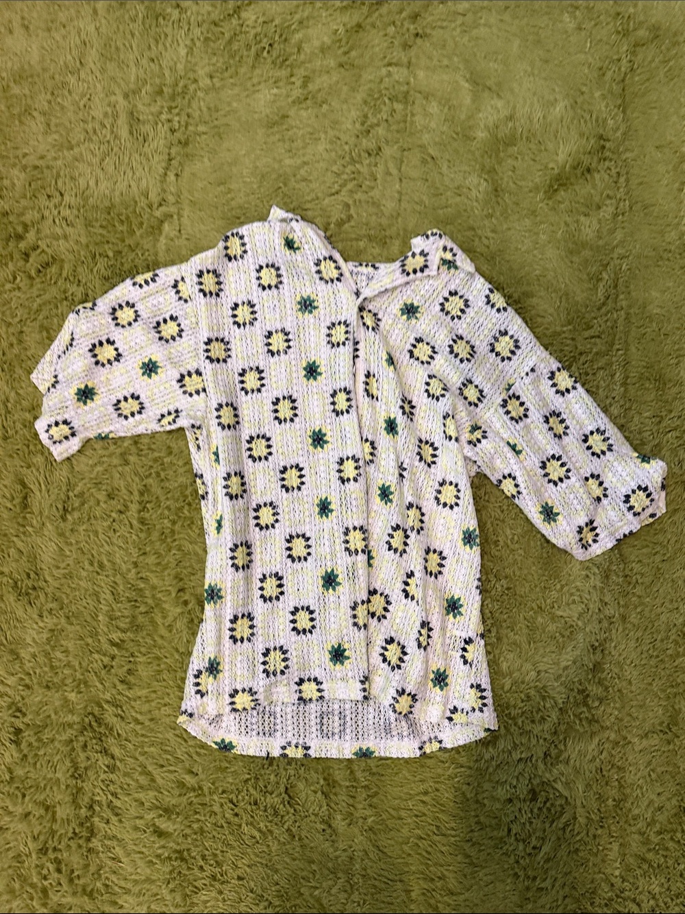 Men’s White Knit Polo with Green and Navy Floral Pattern